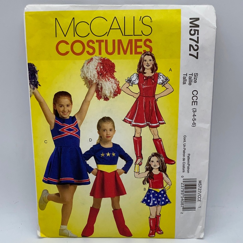 McCall’s Costumes M5727 Cheerleader Sewing Pattern Girls Sizes 3-4-5-6 Uncut